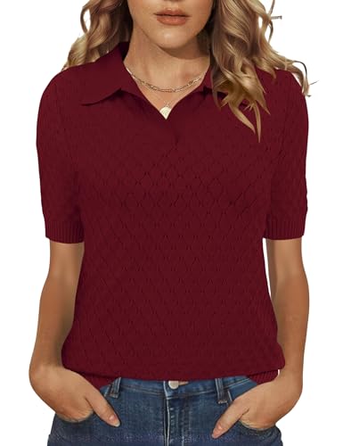 Image of Rapbin Womens Short Sleeve Knit Polo Shirts Summer Spring Sweater Tops