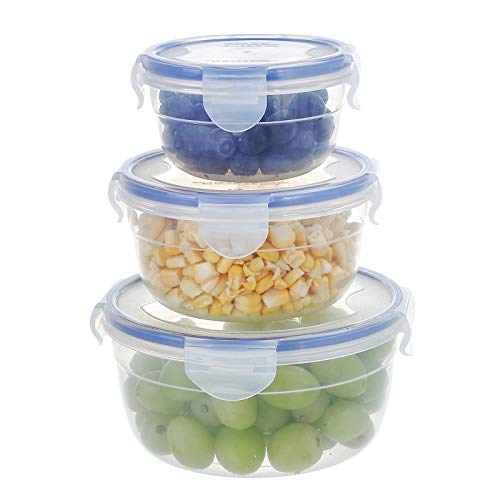 KIGI [ 3 PACK ] 10.1oz/20.3oz/35.5oz Plastic Nested Mixing Bowls with Lid Leakproof Round Food Container Meal Prep and Leftovers Container