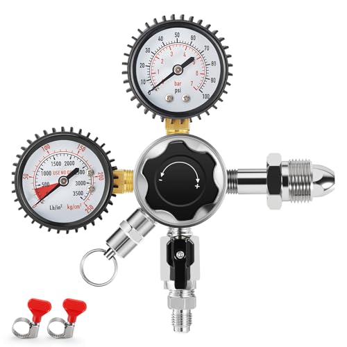 Draft Beer Nitrogen Regulator 0-100psi Dual Gauge Nitrogen Gas Pressure Regulator，CGA580 Nitrogen Tank Regulator 0-3500PSI with Relief Valve 5/16 Outlet Barb Nitro Regulator for Beer Keg Home Brewing