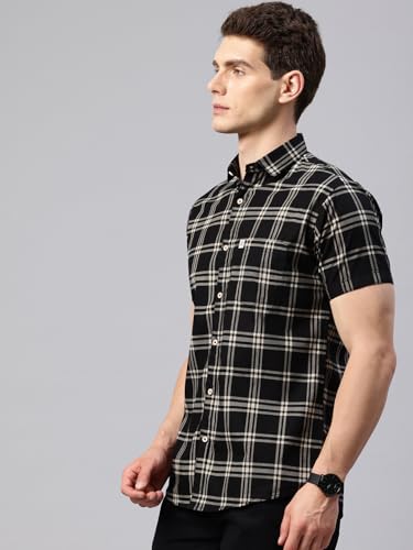 Image of Majestic Man Slim Fit Short Sleeve Checked Pure Cotton Casual Shirt