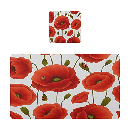 Mnsruu 1 set de table en PVC lavable et imperméable avec motif coquelicot et fleur 30,5 x 45,7 cm