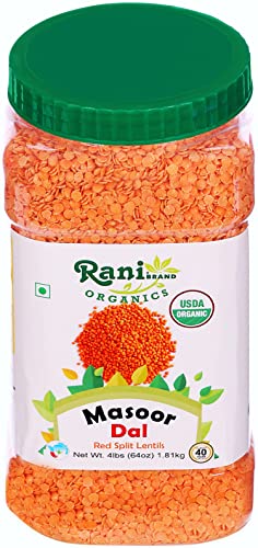 Image of Rani Organic Masoor Dal (Red Split Lentils) 64oz (4lbs) 1.81kg Bulk PET Jar ~ All Natural | Vegan | Gluten Friendly | NON-GMO | Indian Origin | USDA Certified Organic