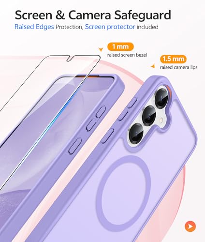 Image of FNTCASE for Samsung Galaxy S25 /S24 Case: Galaxy S24 /S25 Phone Case [Fit with Magsafe] Translucent Matte Case [Screen Protector] Military Grade Shockproof Protective Phone Cover-Light Purple