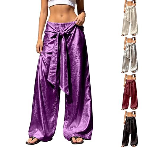 Pantalon en satin fluide coupe palazzo avec cordon de serrage