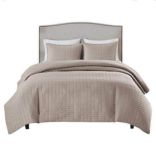 Comfort Spaces Kienna Quilt Set-Luxury Double Sided Stitching Design Summer Blanket, Lightweight, Soft, All Season Bedding Layer, Matching Sham, Taupe, Coverlet Full/Queen(90"X90") 3 Piece #TOP7