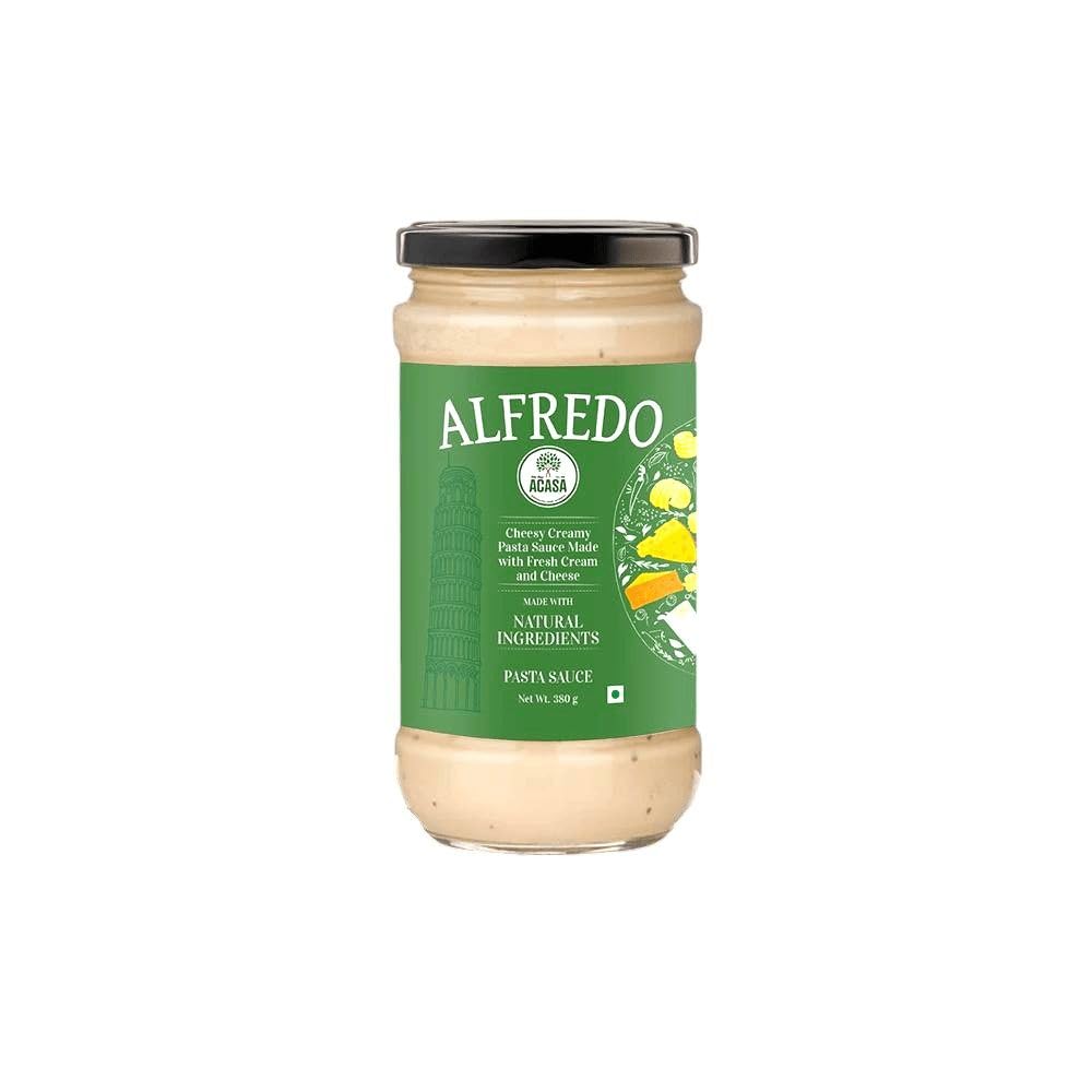 Acasa Cheesy Alfredo Sauce 380gm - White Cheese Sauce for Pasta, Spaghetti, Sandwich - Rich Creamy Flavor No Preservatives, Natural Ingredients - Classic Italian Alfredo for Versatile Use