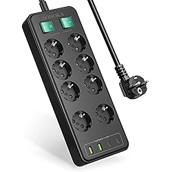 Elementos De Proteccion Individual Regletas Enchufes 8 Tomas USB C,Regleta 8 Enchufes con 2 Interruptores Individuales, Ladron Enchufes Multiples con Protección contra Sobrecargas Alargador Enchufe Montable Pared, Cable 1,5M Negro