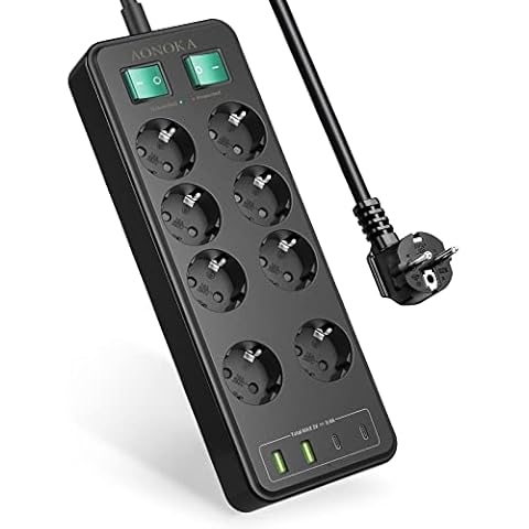 Regleta 8 Enchufes con 2 Interruptores Individuales y 4 USB Cover