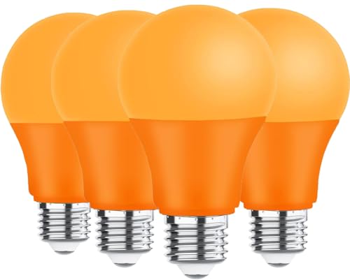 4 Pack Orange Light Bulbs 9W(60W Equivalent) A19 E26 Base for Halloween