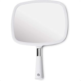 MIRRORVANA Specchio Portatile con Manico - Specchio a Mano Grande per Parrucchiere, Barbiere, Salone e Dentista - Bianco