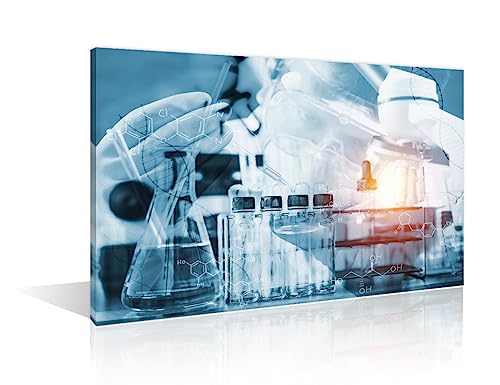 Image of TUMOVO Science and Medical Background Canvas Wall Art Home Decor Young Scientist Pictures Black and White Wall Art 1 Panel Clinical Laboratory Posters and Prints Framed Ready to Hang (16 inch Wx24 H)