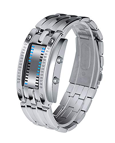 Reginald 33221 Mens Binary Watches For Men Matrix Dial Cool Watches Outdoor Sport Casual Black Bracelet Square Blue Led Stainless Steel Mens Watches thumb #1