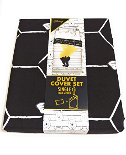 Licensed_Primark Juego de Funda de edredón Reversible de Winnie The Pooh, tamaño Individual, Doble, King, Blanco y Negro, Individual 135 cm x 200 cm