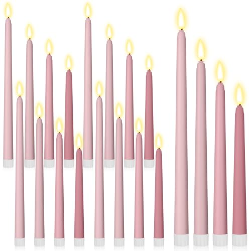 Image of Rossesay 24 Pcs Flameless LED Taper Candles Battery Operated Candle 8.5 inch, 9.65 inch, 10.8 inch, 12.8 inch Flameless Candlesticks Flickering for Christmas Church Wedding Indoor Decoration(Classic, Pink Tones)