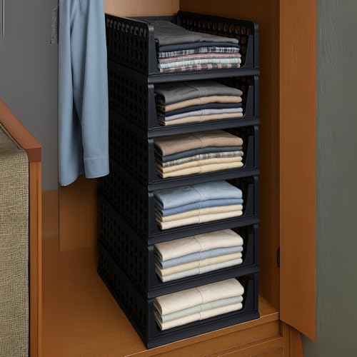 Image of Foldable Drawer Organizer with Stackable Storage Boxes for Wardrobe & Cupboard | Multipurpose Space Saving Storage Bins for Clothes, Toys, Books & Daily Essentials, Black (Pack of 3)