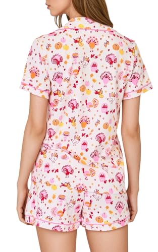 Image of Womens Pajamas Set Button Down 2 Piece Cute Monkey Bunny Y2k Preppy Heart Pjs Sets Lounge Comfy Sleepwear