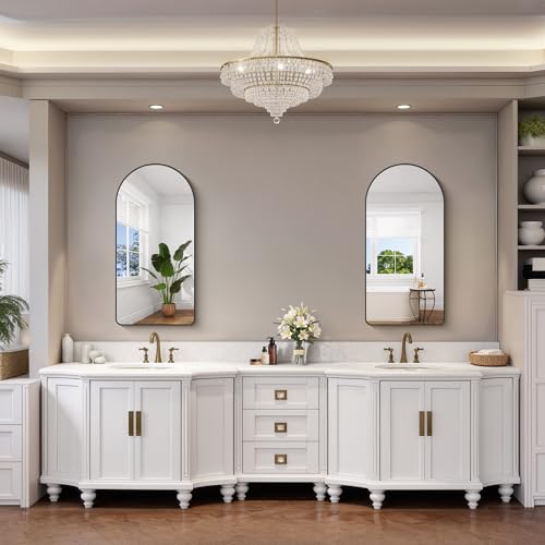 Image of FORBATH Large Arched Wall Mirror 40x20 Inch, Black Arch Bathroom Mirror with Aluminum Frame, Arched Mirror for Dresser, Fireplace,Entryway,Home Decor,Hanging or Leaning Against Wall