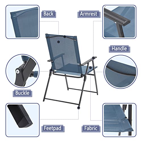 Vicllax 2 Pieces Patio Folding Chairs, Outdoor Portable Dining Chairs For Lawn Garden And Porch, Dark Blue(Edge-Binding) #TOP3