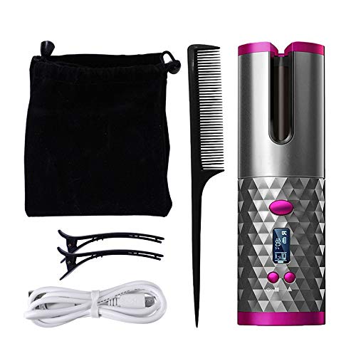 Klick&Tell Cordless Hair Curler with LCD Display 5200mAh Battery and Timer, 6 Adjustable Temperature Modes of Auto Hair Curler, Fast Heating USB Rechargeable Best Hair Curler