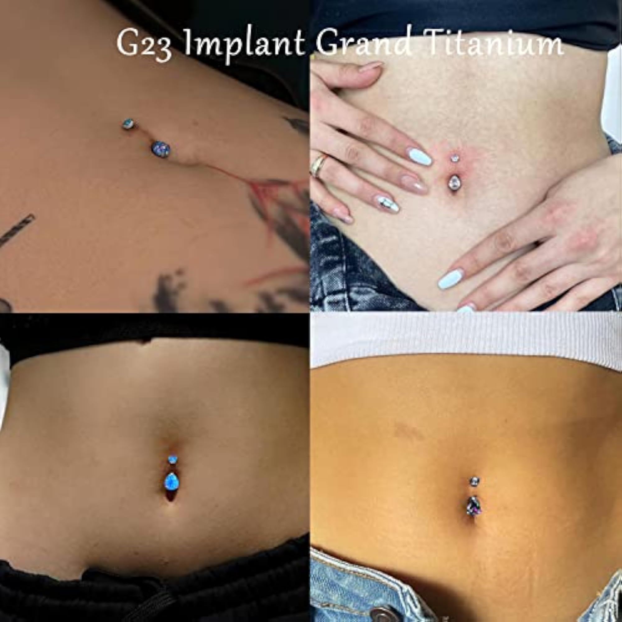 Drop Shaped Belly Button Ring with Cubic Zircon Opal, 14G Titanium