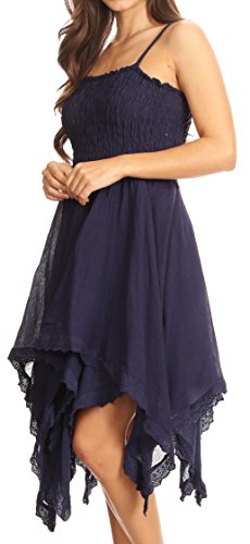 Image of Sakkas Ella Smocked Bodice Spaghetti Strap Double Layered Dress