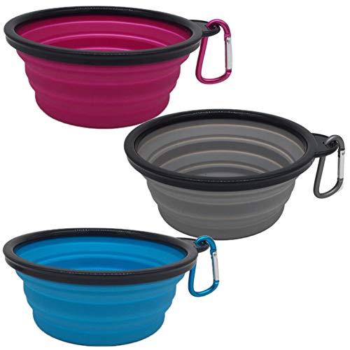 Collapsible Silicone Bowls 3 Pack (XL 25oz Each) with Color Matched Carabiner Clips - Dishwasher Safe BPA FREE Food Grade Silicone Portable Pet Bowls - Foldable for Journeys, Hiking, Kennels & Camping - Image 4