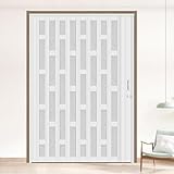 HARDJULAN 72X79in Frosted Acrylic Glass PVC Accordion Folding Door for Closet,Multifold Interior Door with Installation Hardware,Includes Handle and Latch,White Beech