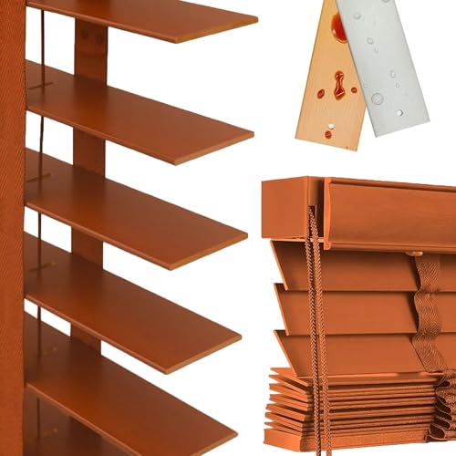 Persiana Veneciana de Madera, 55 60 75 80 90 95 105 110 120 135 140 145 150 155 cm, 50 mm Láminas Horizontale, Persianas sin Taladrar Cortinas Venecianas, Personalizado Cortinas(Marrón)