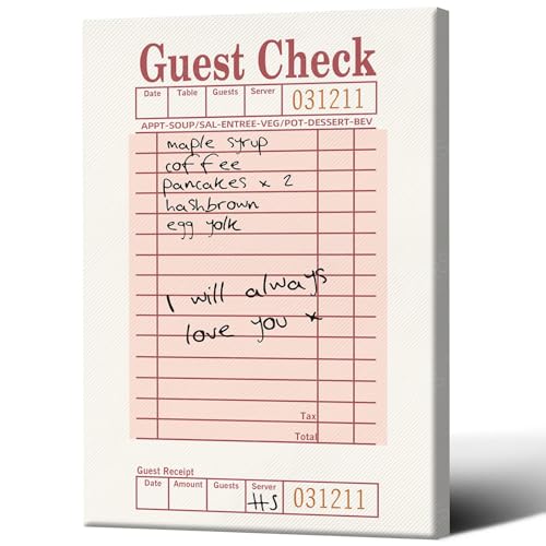 Guest Check Poster Canvas,Vintage Guest Check Wall Art Print,Pink Wall
