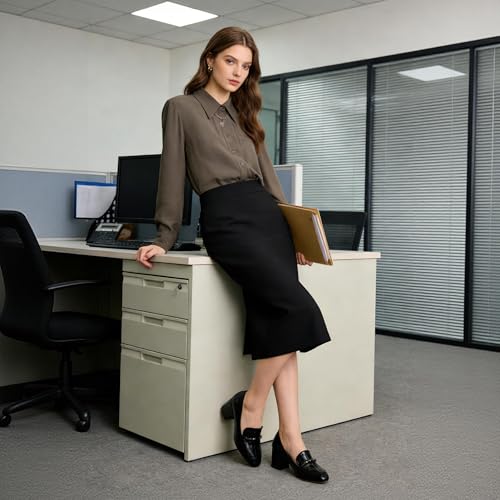 Image of Eldof Women's Pumps Block Heel Round Toe Slip On Chunky Loafer Heel Dress Shoes Pumps for Women 2.5 Inches