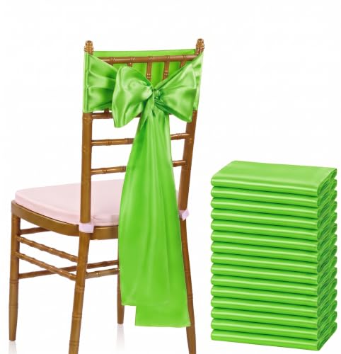MDS® Pack of 10 Satin Chair Sashes for Wedding & Events – Parrot Green