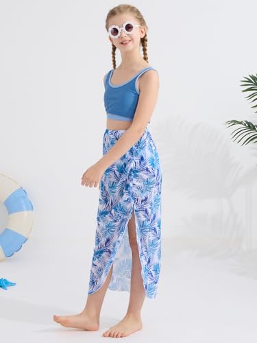 Image of URMAGIC Girls Swimsuit Bikini Set 3 Piece Bathing Suit Tropical Floral Swimwear with Cover Up Skirt 9-16Y