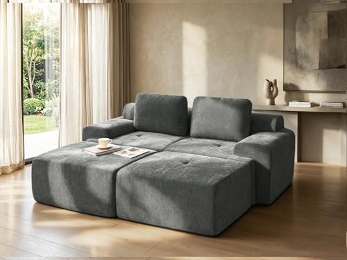 Image of 85 inch Oversized Boneless Couch, Comfort Cloud Sectional Couches for Living Room, Modular Sofa High Back & Extra Deep Seat, No Assembly, Soft Chenille Fabric (Dark Grey, 85 inch- Shaped(2+2))