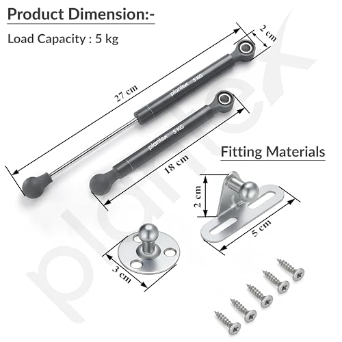 Image of Plantex 10 Inch Hydraulic Gas Spring Stay Strut Pneumatic Lift Support /Cabinet Hinges Support /Capacity 5 KGS (50 N) - Pair of 1 (2 Pcs) (Silver)