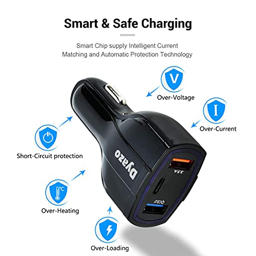 Image of Dyazo 3 Port 36 W Fast USB Car Charger Qc Charging Compatible for Qualcomm 3.0 iPhone 11 /12 / Max /Mini, Samsung Galaxy, Pixel, Vivo, Oppo, Mi & All Mobile Phone (Black)