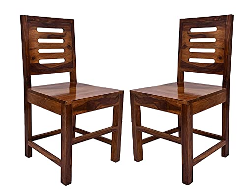 Image of Sheesham Wood Dining Chairs Set of 4 for Dining Room Furniture || Solid Wood Chairs Set Without Cushion for Living Room Home and Office - Honey Finish