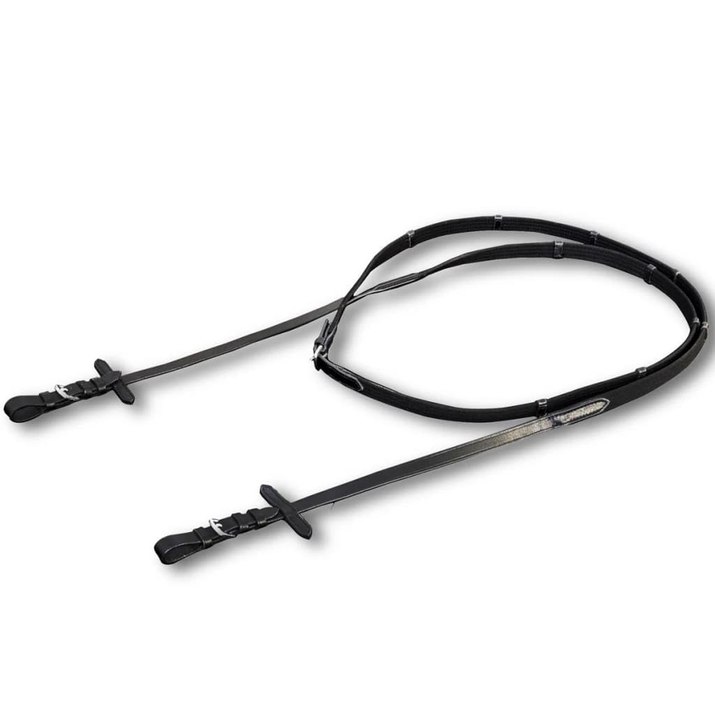 Brida de cuero con riendas y pistón negro, diadema acolchada, ajustable, adecuada para doma, saltar, torneo, caballo, pony, estilo de equitación inglés