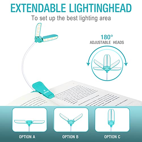 Image of Vekkia 14 LED Rechargeable Book Light for Reading at Night, Eye-Care Reading Light for Books in Bed, 180 Adjustable, Clip on Lamp, 3 Color Temperatures, Lightweight, Present for Reader