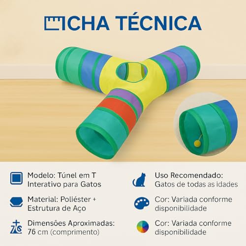 Tunel Labirinto T Brinquedo Interativo Para Pets Gatos Gatinhos Gato Brincar Com 3 Saídas