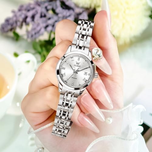 Image of OLEVS Womens Automatic Watch Gold Luxury Diamond Self Winding Ladies Wrist Watches Waterproof Luminous Date