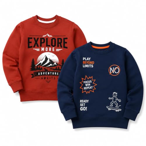 Image of Boys' T-Shirt Chest Printed Full Sleeves Sweatshirt Material T-Shirt Pack of 2