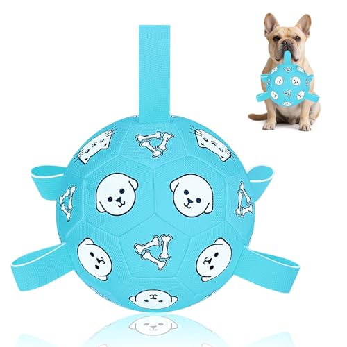 Image of 6 Inch Dog Soccer Ball, Interactive Dog Toys for Small Dogs | Floating Water Toys, Jolly Ball with Straps, Durable Outdoor Training Dogs Tug Toy, Outside Pet Toys, Birthday Gift for Puppy