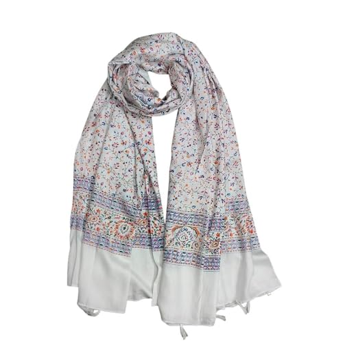 Image of Womens Cotton Printed Chunni Dupatta Lightweight Soft Ethnic Stole Traditional Daily and Festive Outfit Accessory (White)