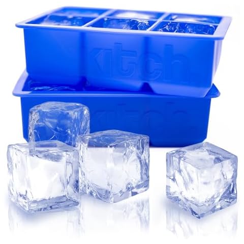 Large Cube Silicone Ice Tray, 2 Pack by Kitch, Giant 2 Inch Ice Cubes Keep Your Drink Cooled for Hours - Cobalt Blue Cover