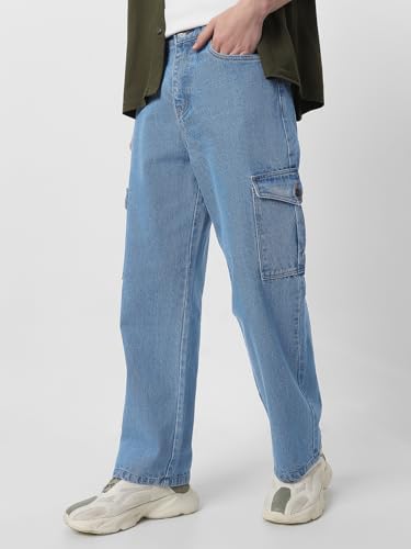 Image of Neostreak Men's Loose Baggy Fit Washed Cargo Jeans with 6 Pockets Non-Stretchable