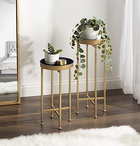Kate and Laurel Celia Modern Side Table, Set of 2, Navy Blue and Gold, Sophisticated End Tables for Storage and Display by Kate and Laurel - Used condition - Image 2