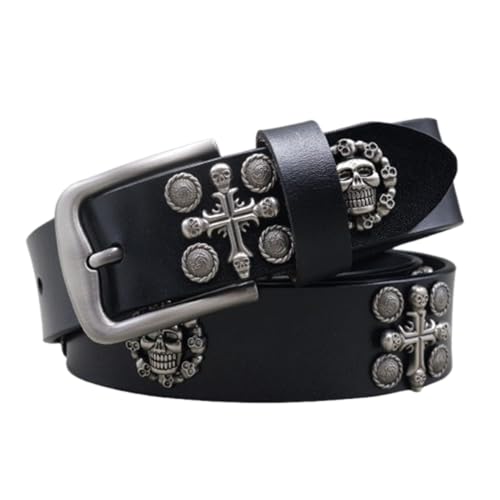 Ceinture en cuir avec rivets et tête de mort style punk rock pour parfaire un look motard gothique