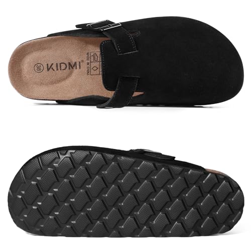 Image of KIDMI Genuine Suede Clogs for Women Men Cork Footbed Sandals Leather Mules Potato Shoes with Arch Support