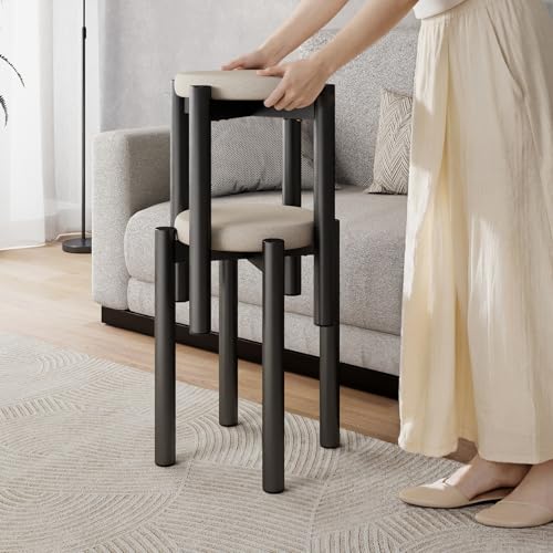 DONGMUWUJEE Metal Stackable Stools Set of 2 18 Backless Round Barstools Chairs Black Side Table Multifunctional Space Saving 18 Inch Dining Stool for Living Room
