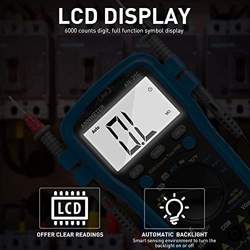 Digital Multimeter Auto-Ranging Volt Amp Ohm Meter,AN-39C 6000 Counts TRMS Electrical Tester DMM for AC/DC Current,Voltage,Resistance Cap,Hz,Diode,NCV and Temperature